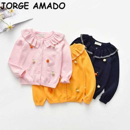 Baby Girl Cardigan Toddler Fashion Lotus Leaf Collar Knitting Sweater Kids Coat Clothes WL007 210610