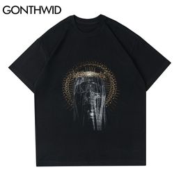 Tees Shirts Harajuku Skull Print Punk Rock Gothic Tshirts Streetwear Hip Hop Fashion Casual Cotton Short Sleeve Tops 210602