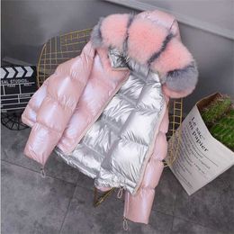 Real Fur Coat Natural Collar Winter Jacket Women Loose Short Down White Duck Thick Warm Parka 211018