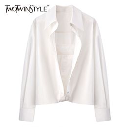 White Casual Straight Shirts For Women Lapel Long Sleeve Minimalist Blouses Female Spring Fashion Clothing 210524