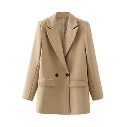 Toppies Woman Blazer Office Lady Suit Jacket Double Breasted Notched Collar Blazer Solid Colour Jacket 210412