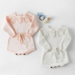 Spring Autumn Baby Girls Rompers Clothes Bodysuit Long Sleeve Leaf Knit Infant 210429