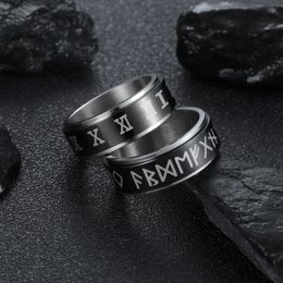 Rotatable Reduced Pressure Ring Roman Numerals Viking Letter Stainless Steel Rings Band for Men Women Fashion Jewelry