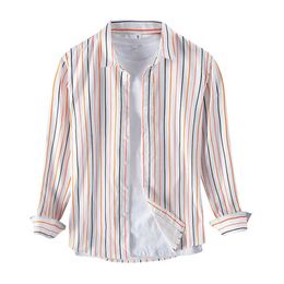 Striped Long Sleeve Shirts for Men Casual Slim Fit Business Social Tops Male Summer Fashion Streak Button Up Clothing 210601