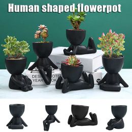 Mini-Family Flowerpot 1/5pcs Human Being Shape Ceramic Mini Desktop Pot for Succulents REME889 210615