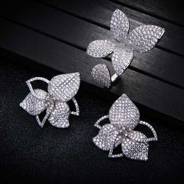 Luxury Flower Earrings Ring Sets Fashion Dubai Bridal Jewellery Sets For Women Wedding brincos para as mulheres H1022