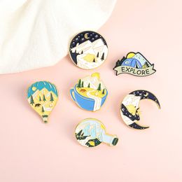 Mountains Enamel Pin Pins Starry Night Badges Adventure Camping National Park Forest Brooches Gift for Hikers Travellers
