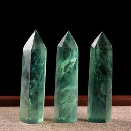 Natural Rough Stone Arts Ornaments Green Fluorite Mineral Healing wands Reiki Hexagonal Ability Quartz Column Color Fluorited pillar Crystal point