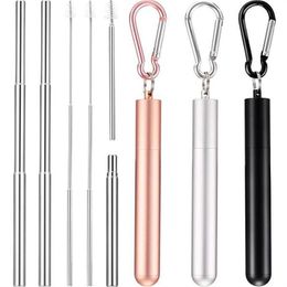 Environmental Protection Folding Straws Stainless Steel Dismantle Expand And Contract Suckers Straw With Red Black Blue Gold Colours