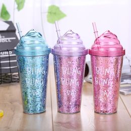 Acrylic Skinny Tumblers Matte Colors Double Wall 401-500ml Tumbler Coffee Drinking Plastic Sippy Cup With Lid Straws Bling Day Mug Christmas gif