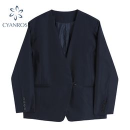 Solide V-ausschnitt Blazer Mantel Frauen Single Button Vintage 2 Farbe Koreanische Elegante Lose Jacke Mujer Frühling Strickjacke Äußere Top 210417