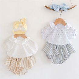 Summer Kids Girl Suit Clothes Infant Baby Girls Sleeveless Top + Stripe Pants Hair Band Clothing Sets 210521