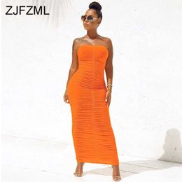 Sexy Backless Ruched Wrap Dress for Women Sleeveless Bodycon Causal Maxi es Plus Size High Waist Solid Package Hip Y0823