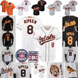 -8 Cal Ripken Jr. Jersey 2001 Branco preto laranja de beisebol preto costurado