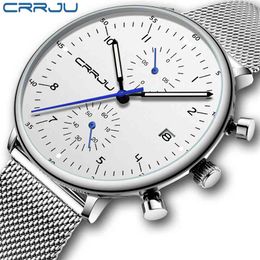 CRRJU Mens Watch Top Luxury Brand Men Stainless Steel WristWatch Men's Military waterproof Date Quartz watches relogio masculino 210517