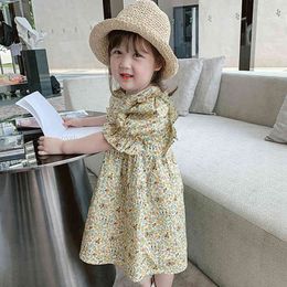 Puff Sleeve Fashion Girls Dress Summer Short Princess Floral Print Banquet 210515