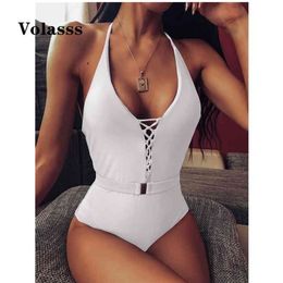 Sexy Swimsuit Push Up Swimwear Bandage Belt Buckle Integrated Bodysuit Backless Bathing Suit High Waist Monokini 210630