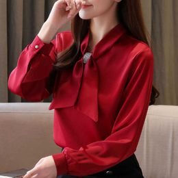 Blusas Mujer De Moda Long Sleeve Blouse Women Bow Collar Office Women Tops Red Chiffon Blouse Womens Tops And Blouses C450 210602