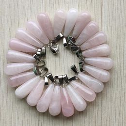 pink Rose quartz Long water drop shape charms teardrop Crystal pendants for necklace accessories Jewellery making