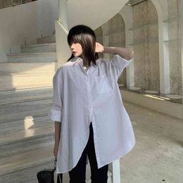 Women's Blouse Long sleeve Cotton Spring Autumn Lrregular Loose-fitting Shirt Mid-length ladies Shirts Tops 400B 210420