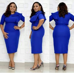 Women Bodycon Party Dress Ruffles O Neck Midi Package Hip Elastic Celebrate Event Occastion Plus Size Female African Fashion 210416