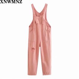 Women Ripped Jumpsuit Overalls Cami Loose Romper Oversize Ladies Dungarees Jumper Pockets Tank Pants 210520
