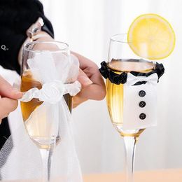 Wedding Decoration Cup Set Handmade Suit Wedding Dress Champagne Bride and Groom Champagne Glasses Bridal Shower Wedding GCF14256