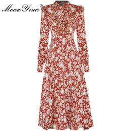 Fashion Designer dress Spring Women's Dress Bow collar Long sleeve Ruffles French romance Floral Print Dresses 210524