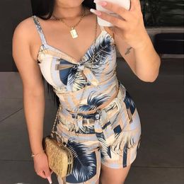Women Fashion Digital Printing Camisole Shorts Two-Piece Set Women Jumpsuits Women Fashion Playsuit Rompers Fashion Clothes 210521