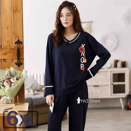 5XL Plus Size Cotton Women's Pyjamas Spring Pullover Sleepwear Home Clothes Nightie Female Pyjama Sets Pyjamas Pijama 210809