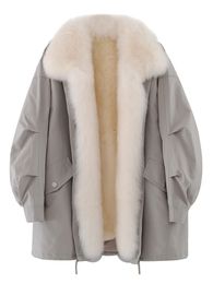 Luxury Real Fur Jackets Womens Winter Coat Detachable Rex Rabbit Furs Linner Fox Collar Thick Warm Women Parkas Oversized