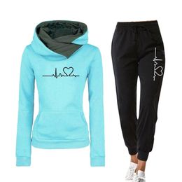 Casual Two Piece Outfits Pullovers Hoodies and Elastic Waist Jogger Pants Spring Autumn Tracksuit Woman Suit Female Sets 211106
