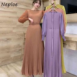Neploe O Neck Pullover Long Sleeve Dress Women High Waist Hip A Line Long Vestidos Summer Multicolor Ol Robe Slim 210510