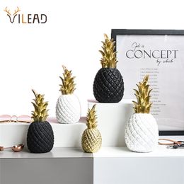VILEAD 3 Size Resin Pineapple Miniatures Figurines Gold Black White Fruit Model Crafts for Home Decoration 210811