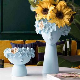 Resin Vase Home Decor Planter Pot Head Sculpture Storage Box Pen Holder Creative Decoration Accessories Art Ornaments 210610