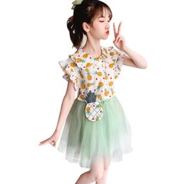 Kids Clothes Floral Tshirt + Skirt Girl Mesh Girls Clothing Sets Summer Kid Casual Style 210528