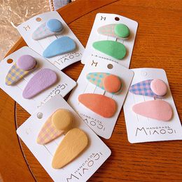 2 Pcs New Korean Fashion Cute Children Colourful Plaid Fabric Button BB Clip for Sweet Girl Princess Hairpins Hair Accessories