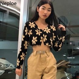 Neploe Flower Print T Shirts Women Fashion O Neck Single Breasted Long Sleeve Female Tops Summer Casual Ladies Tees 1D384 210423