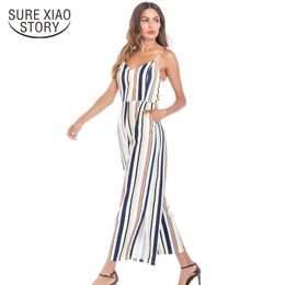 sling V-neck contrast striped jumpsuit high waist pants wide leg pants women pants streetwear trousers women 3371 50 210528