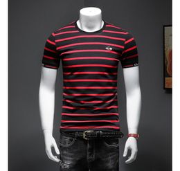 European station men's bee embroidery T-shirt 2021 summer striped men's short-sleeved T-shirt men's net red half-sleeved top