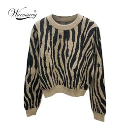 Women Fashion Jacquard Animial Print Slim Crop Sweater Vintage O neck Short Sleeve Female Pullovers Chic Tops C-027 211218