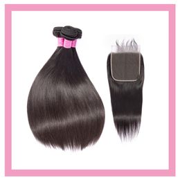 Brazilian Virgin Hair 3 Bundles With 6*6 Lace Closure Straight Double Wefts With Six By Six Closures Natural Colour 10-30inch