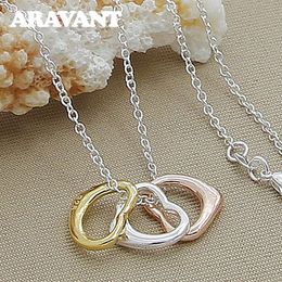 925 Silver 3 Colour Heart Pendants Necklace Chains For Women Fashion Wedding Jewellery