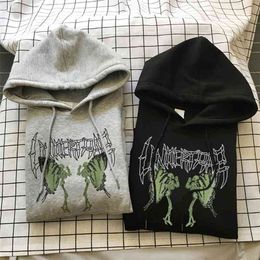 Gothic Streetwear Butterfly Skeleton Pullover Sweatshirt Top Ulzzang Skulls Print HipHop Punk Harajuku Casual Loose Women Hoodie 210729