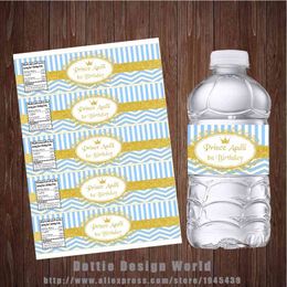 20 Pcs/lot Prince Water Bottle Label Blue Gold Waterproof Candy Bar Wrapper Boy Girl Birthday Party Baby Shower Decoration Suply 210408