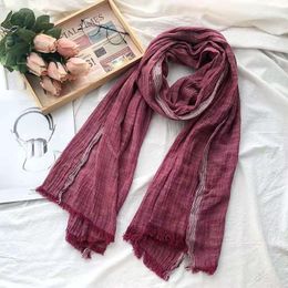 Scarves 75*190cm Striped Cotton And Linen Scarf Shawl Spring Autumn Soft Women Mens Vintage Pleated Tassel Shawls