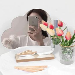 Mirrors Irregular Mirror Acrylic Makeup Beauty Is Suitable For Desks, Fashionable Wavy Shape With Wooden Brackets