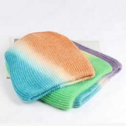 7 Colors Tie Dye Rabbit Fur Beanies Winter Hat for Women Colorful Autumn Outdoor Soft Warm Woman Girl Skullies Knitted Hat