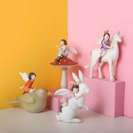Nordic Fairy Tale Angel Girl Creative Animal Horse Rabbit Resin Crafts Bedroom Living Room Home Decoration Ornaments
