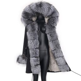 Real Fur Coat Natural Real Fur Collar Warm Big Fur Outerwear Detachable Female Long Parka Women Fashion Winter Jacket 210910